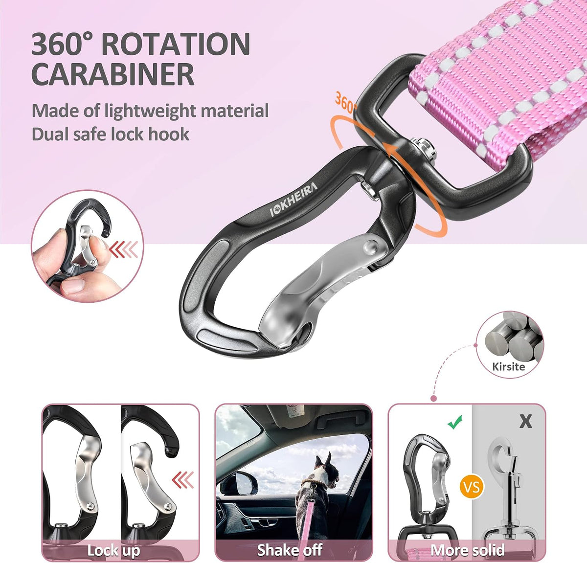 IOKHEIRA Dog Seatbelt, Updated Adjustable Harness Reflective Bungee Dog Car Seat Belt with Aviation - Pink - image 3