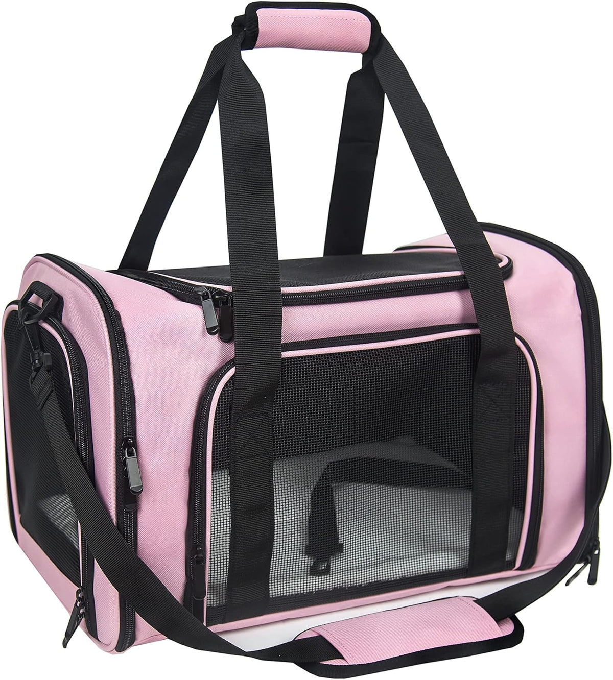 Soft sided pet carrier for small and medium cats and dogs with mesh windows