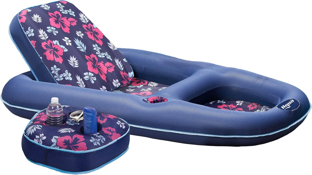 Aqua Campania Ultimate 2-in-1 Pool Float Lounge - One Size / Campania Navy Hibiscus - XLarge