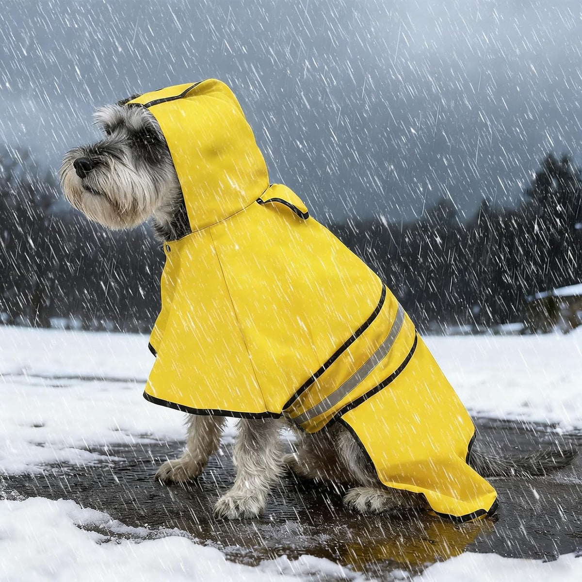 Dog Raincoat Hooded Slicker Poncho with Leash Hole - M:15-20lbs / Yellow(Thick Fleece) - image 4