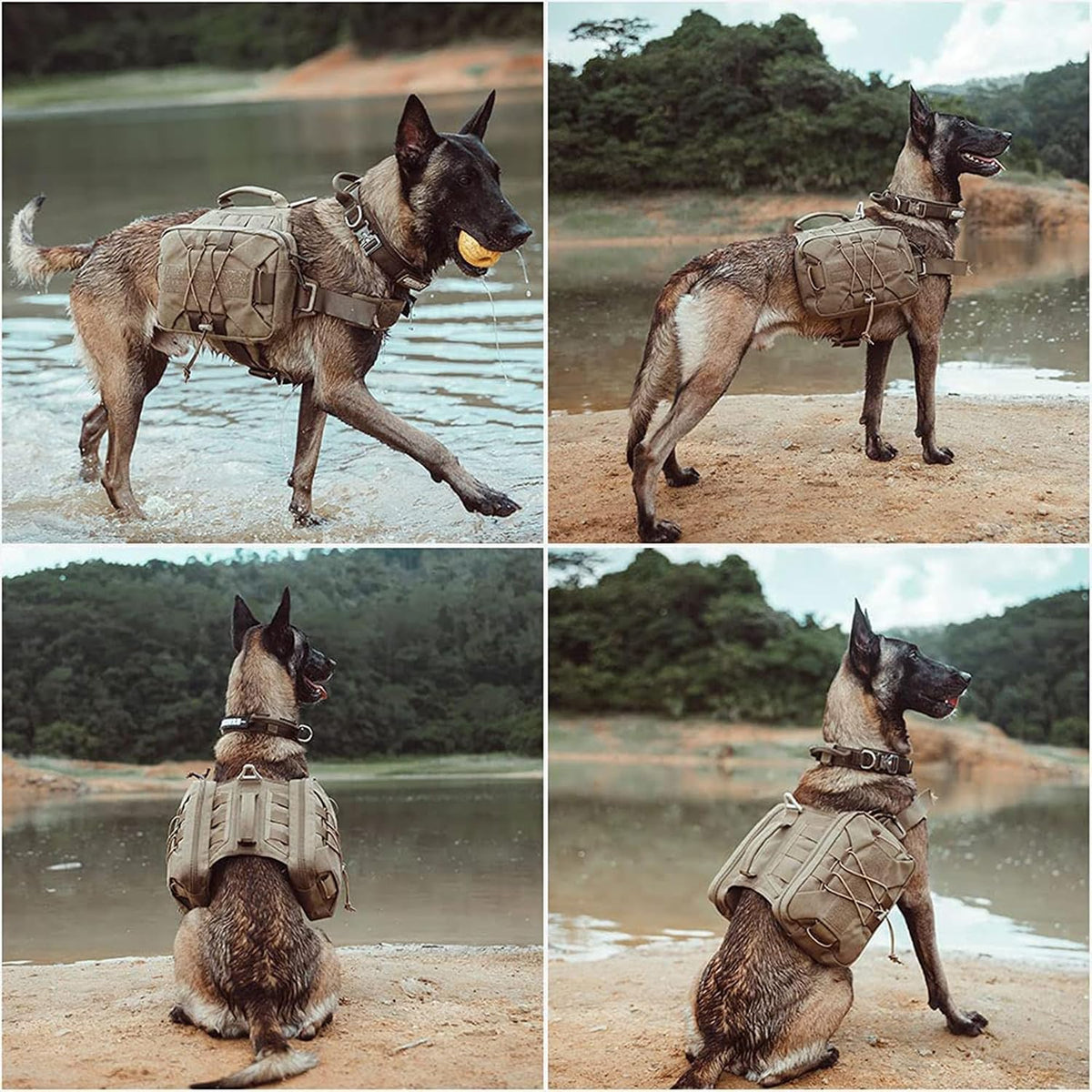 EXCELLENT ELITE SPANKER Nylon Dog Backpack with 2 Side Pockets - Ranger Green / M-Chest 25.6-30" - image 3