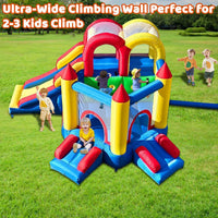 Umbalir bounce house with 3 slides and a double climbing wall, inflated in a backyard - view 2