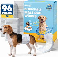 Powools Male Dog Wraps, 96 Count Disposable Dog Diapers, Small – Essentials for Dogs - Medium - 96 Packs