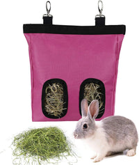 Rabbit Hay Feeder Bag Hanging Hay Rack – Essentials for Small Pets - 2 Windows / Pink