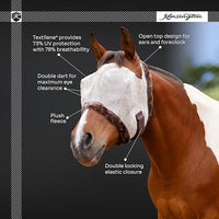 Kensington Fly Mask with Fleece Trim for Horses — Protects Face and Eyes from Flies and Sun Rays While Allowing Full Visibility — Breathable and Non Heat Transferring, Medium, Lavender Mint