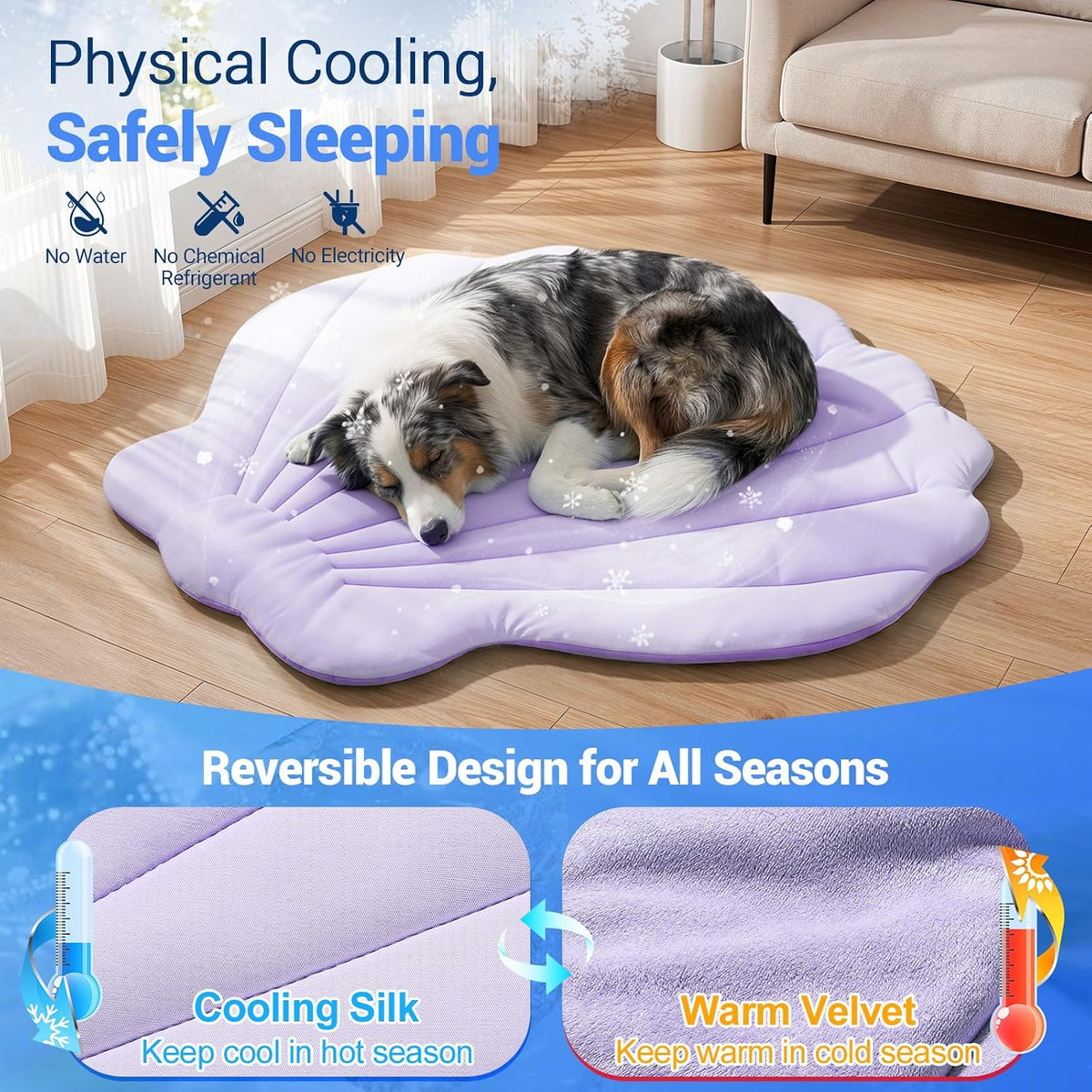 Q-Max>0.4 Dog Cooling Mat, 59''×40'', Blue+Grey - Shell-Macaron Purple / XL - image 3