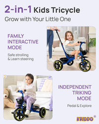 KRIDDO 2-in-1 Toddler Tricycle with Push Handle: Ages 18 Months to 5 - Blue - image 2