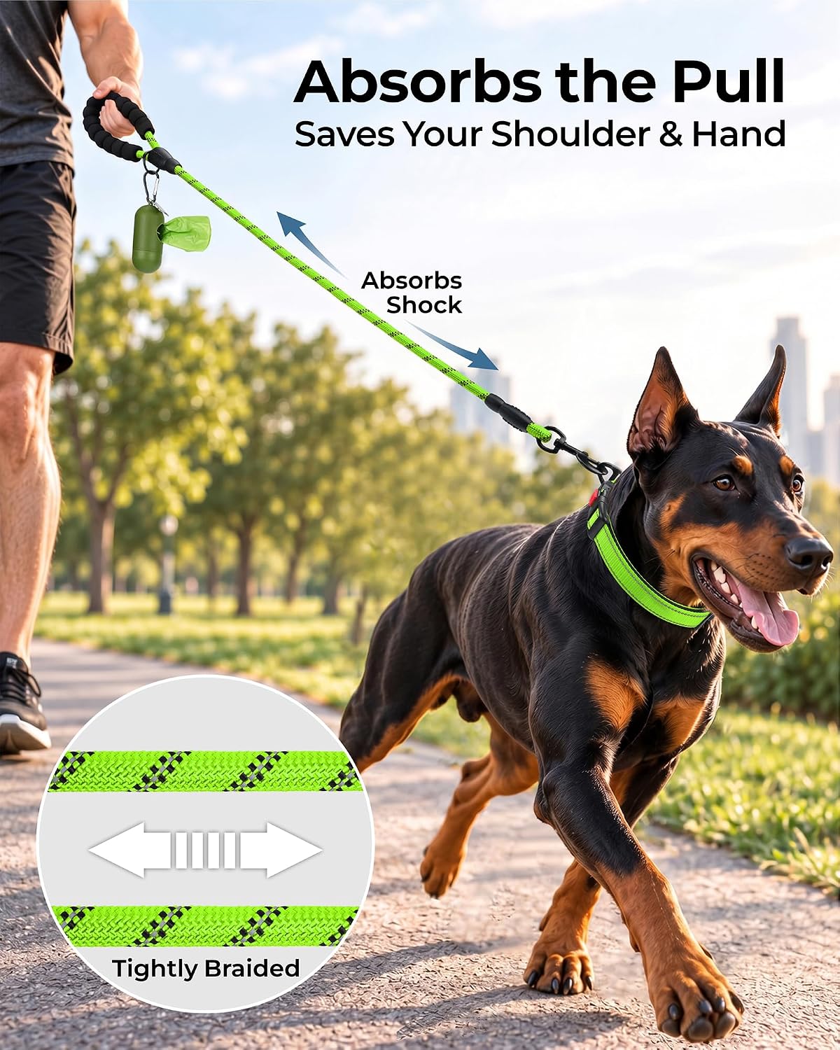 Taglory Rope Dog Leash for Medium Large Dogs - 1/2" x 5 FT (20~120 lbs.) / Green - image 3