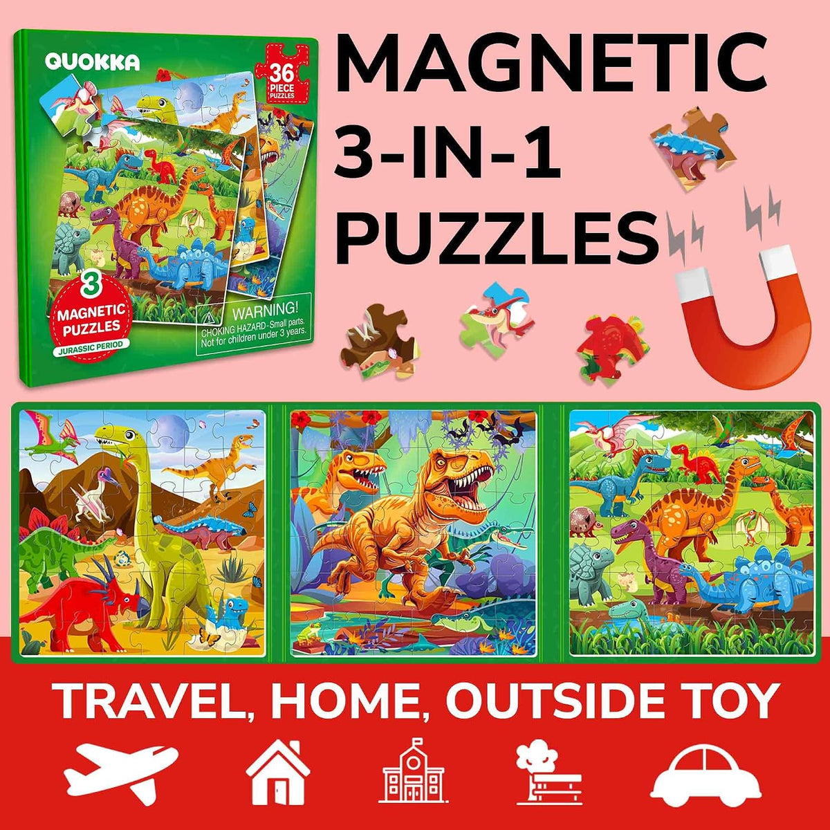 Magnetic Puzzles for Toddlers 3-5 - 9. Dino 36 Pcs Magnetic Puzzles - image 2
