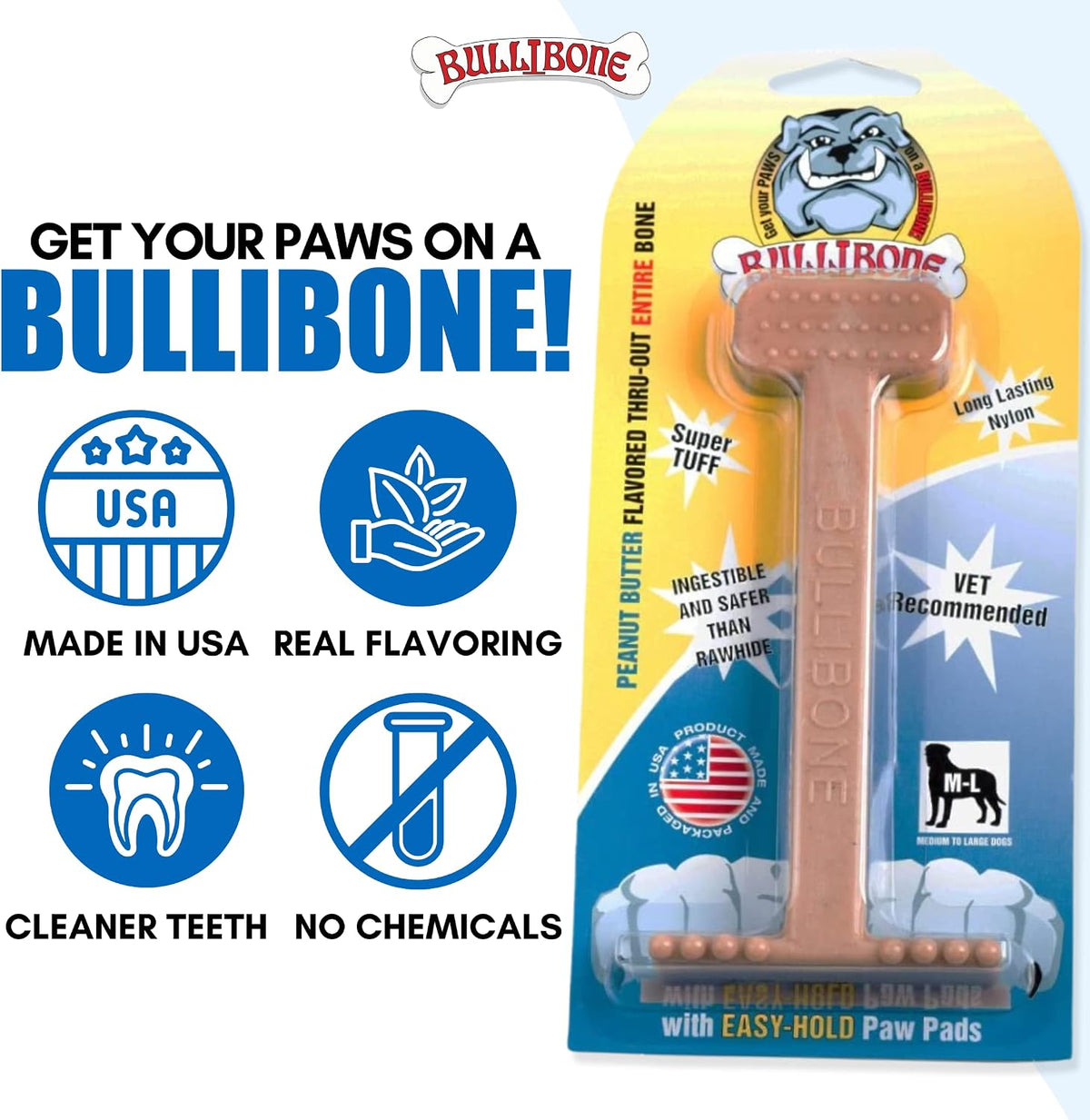 Bullibone Nylon Dog Chew Toy for Aggressive Chewers - Peanut Butter / Large - 2 Pack - image 4