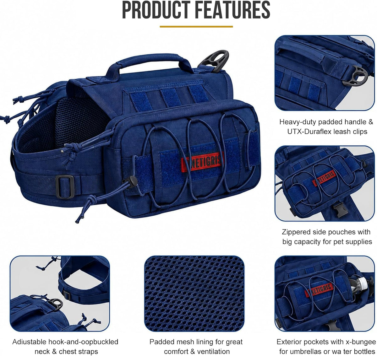 OneTigris Dog Backpack for Medium & Large Dogs - Blue / Large - image 3