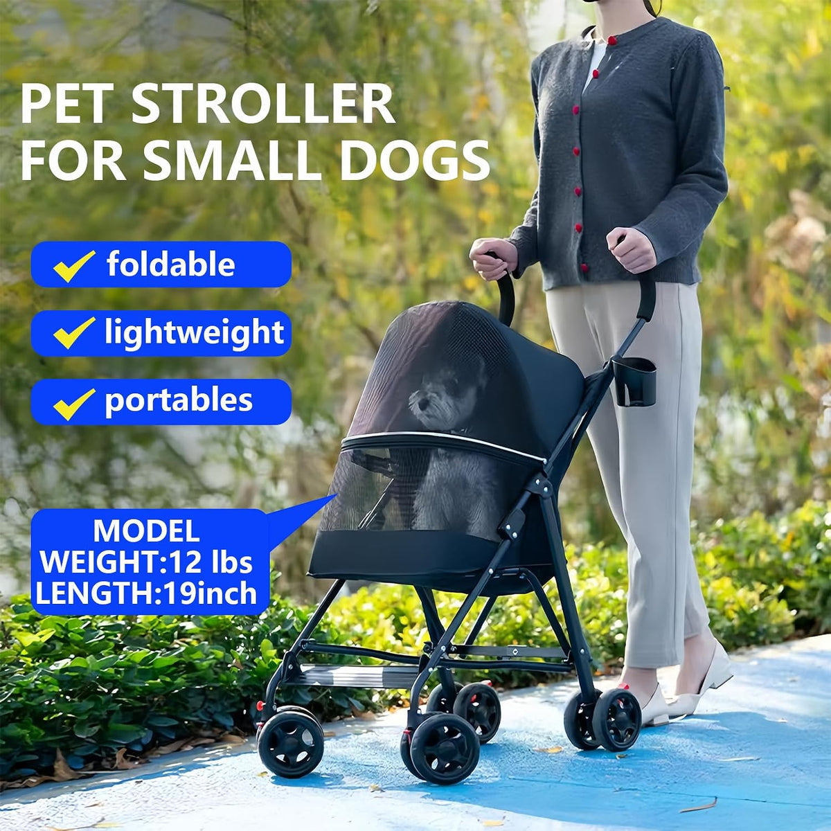Cat Stroller Foldable Lightweight for Small Dogs Cats 0-15 lbs Pink – Essentials for Dogs - black - image 4