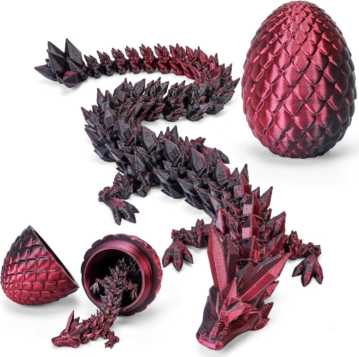 3D Printed Dragon Egg, Mystery Articulated Crystal Dragon Egg Fidget Toys, 3D Print Surprise - Laser Black and Red