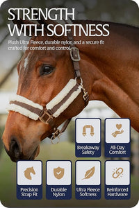 Equinavia Valkyrie Soft Ultra Fleece Padded Adjustable Breakaway Horse Halter - Brown/Ivory White - Horse