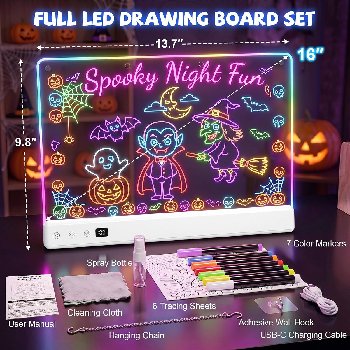Honesorn 16’’ LED Drawing Board for kids 16 Light Effects White – Fun for Kids & Family - White - image 2