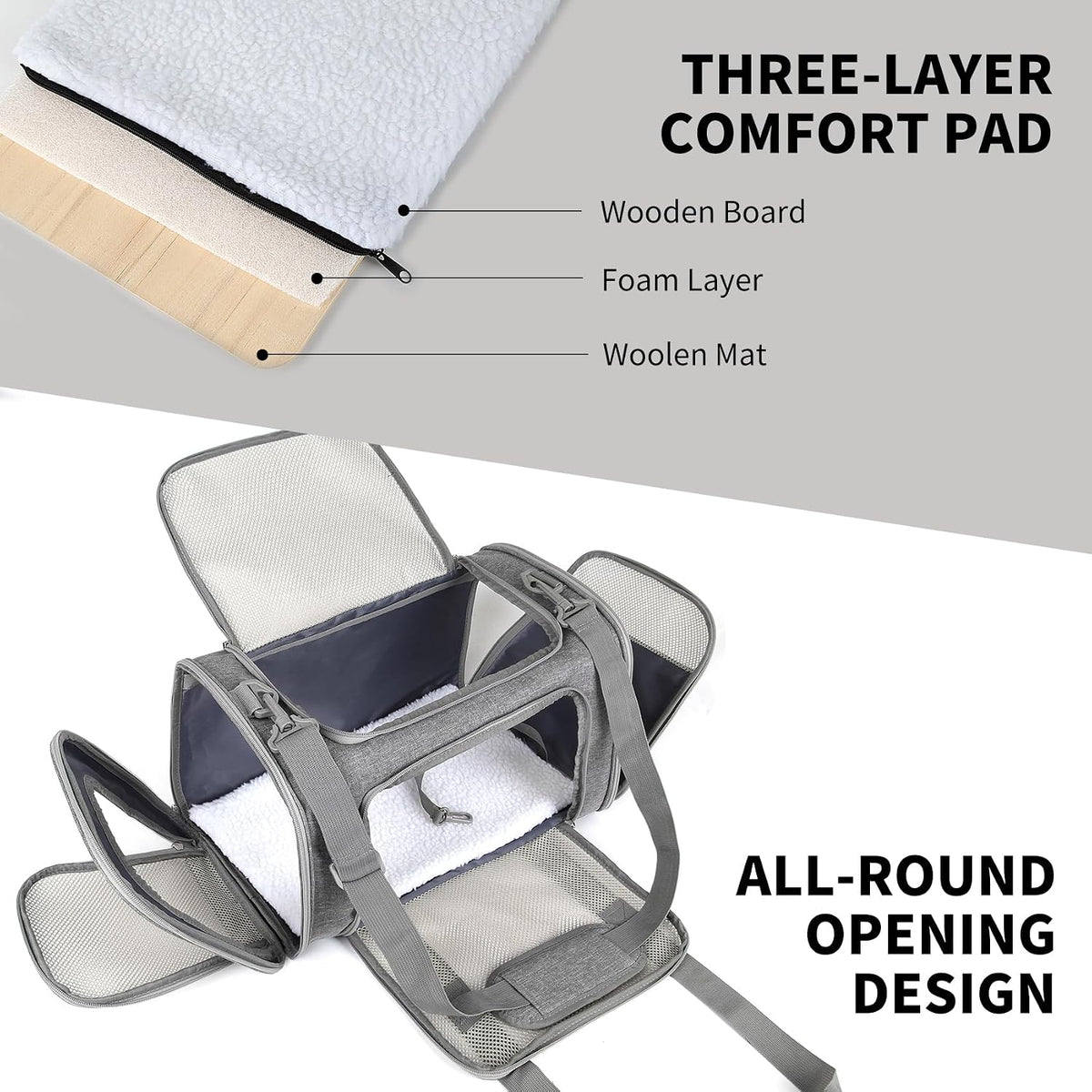 Cat Dog Carriers Soft-Sided - 20.0"L x 13.0"W x 13.0"H / grey - image 2