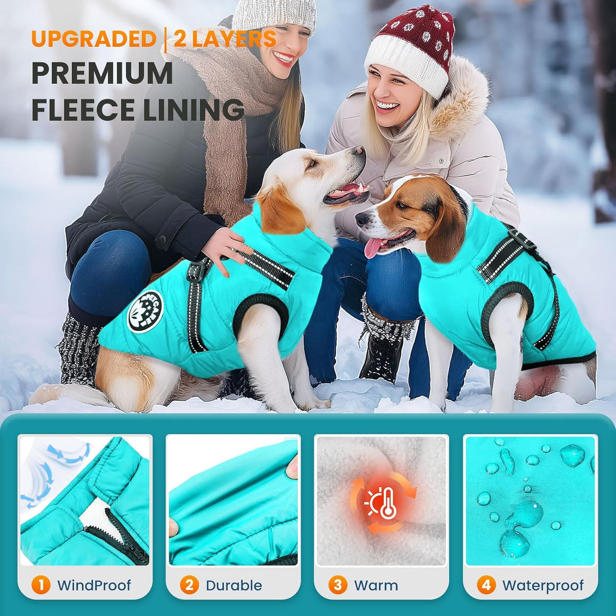 Winter Dog Coat with Harness Built in Waterproof Dog Jackets Warm Pet - Blue / XL(Suggest 12-15 lbs) - image 2