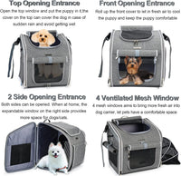 Dog Bike Basket, Expandable Soft-Sided Pet Carrier Backpack with 4 Open Doors, 4 Mesh Windows - Grey-Fits 10-18 Lbs - image 2