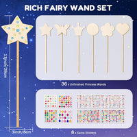 Pllieay princess fairy wands craft kit with 18 unfinished wooden wands and diamond stickers - view 10
