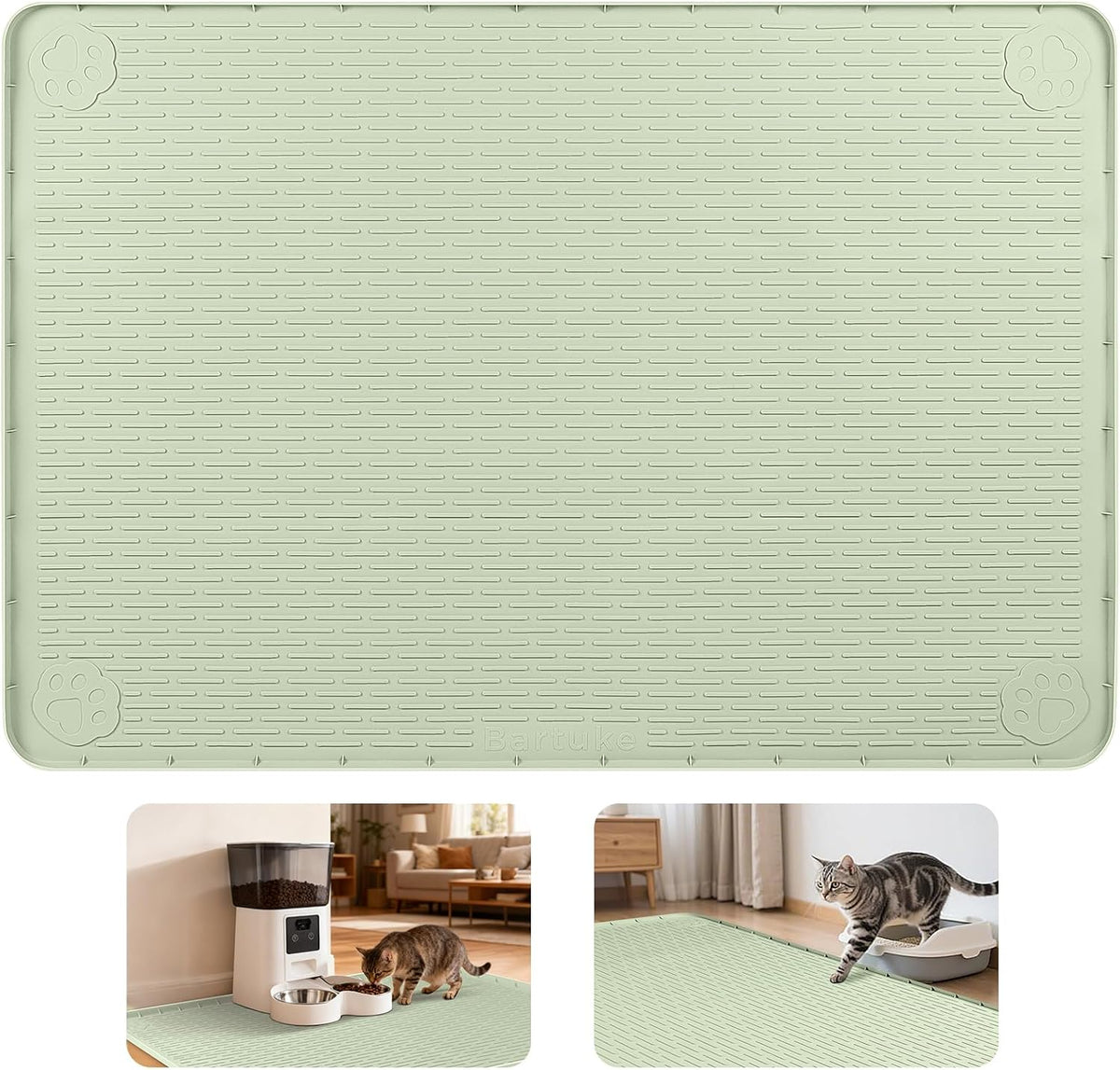 Cat Food Mat Extra Large Silicone Pet Bowl Mat 40''x28'' - Green / 40"L x 40"W