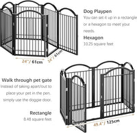 BHG Metal No-Assembly Freestanding Dog Gate with Door Walk Through, Extra Wide 144", Extra Tall 32" Pet Gate, Accordion Puppy Folding Playpen Dog Fence, with 2PCS Support (Black, 6 panesl)