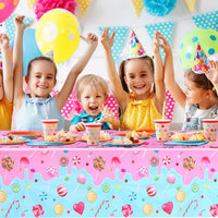 Fanfanwin candyland tablecloth, plastic party table cover with colorful candy print - view 3
