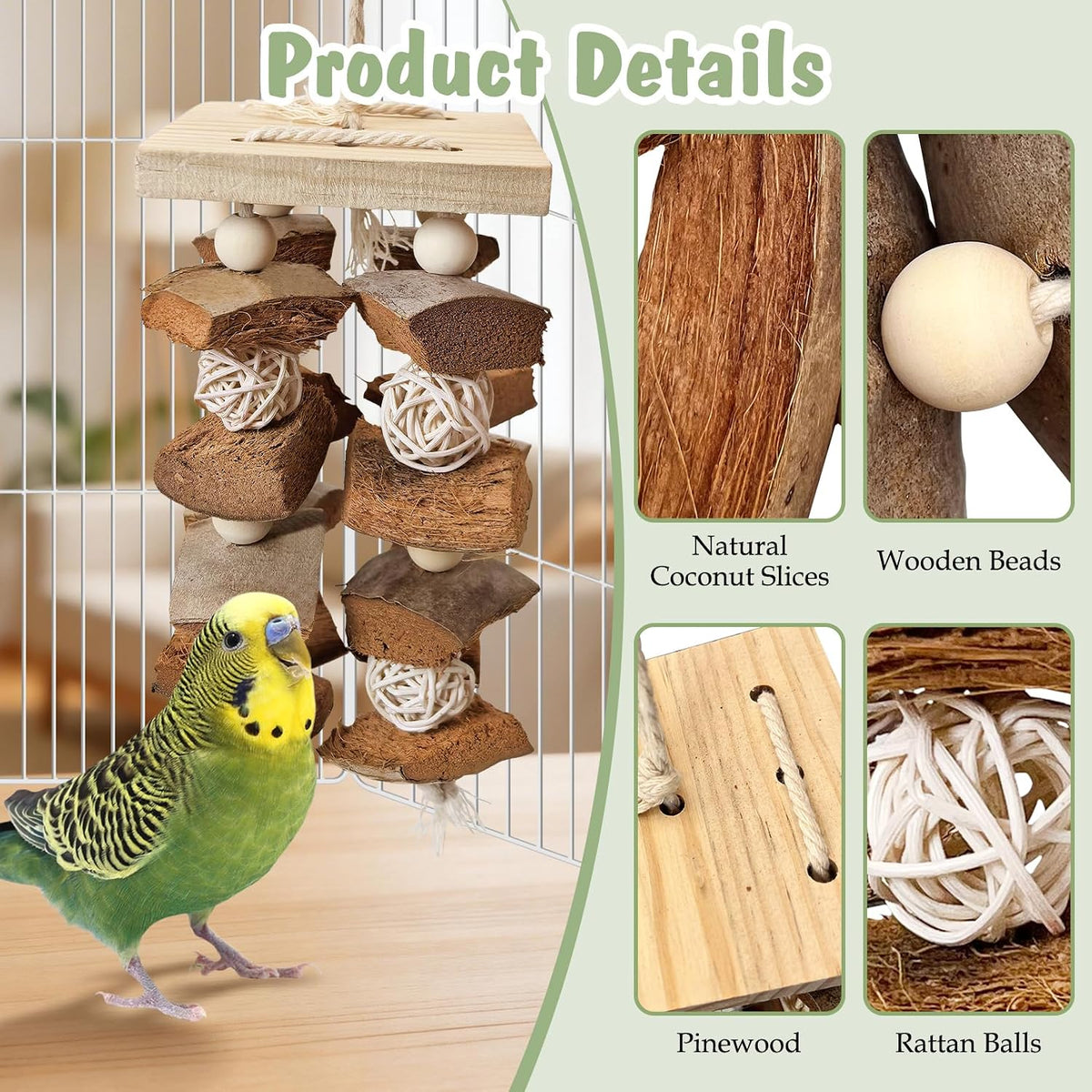 Macaw Toys Extra Large Parrot Toys Natural Wood Bird Chewing Toys - D: With Coconut Shell - image 3