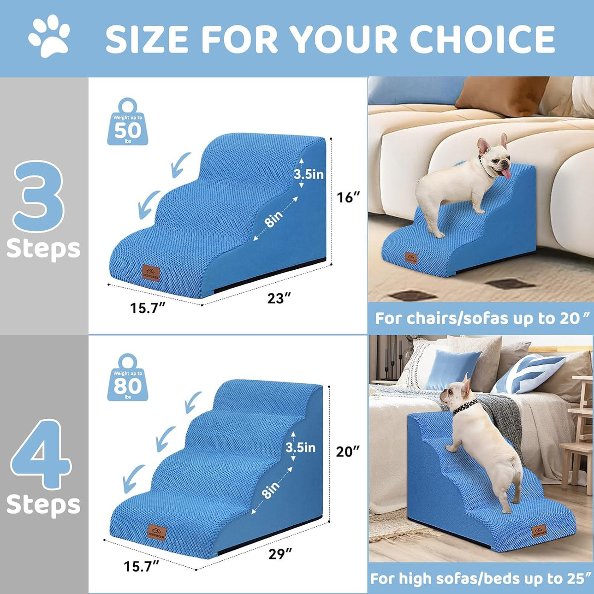 Zerbuger Dog Ramp and Stairs for Bed, Coffee 3 Steps 16" H - Blue / 3 - image 2