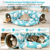 Bunny Tunnel Bed, 2-in-1 Collapsible Rabbit Tunnel Hideout with Mat – Essentials for Small Pets - Clouds Blue - image 4