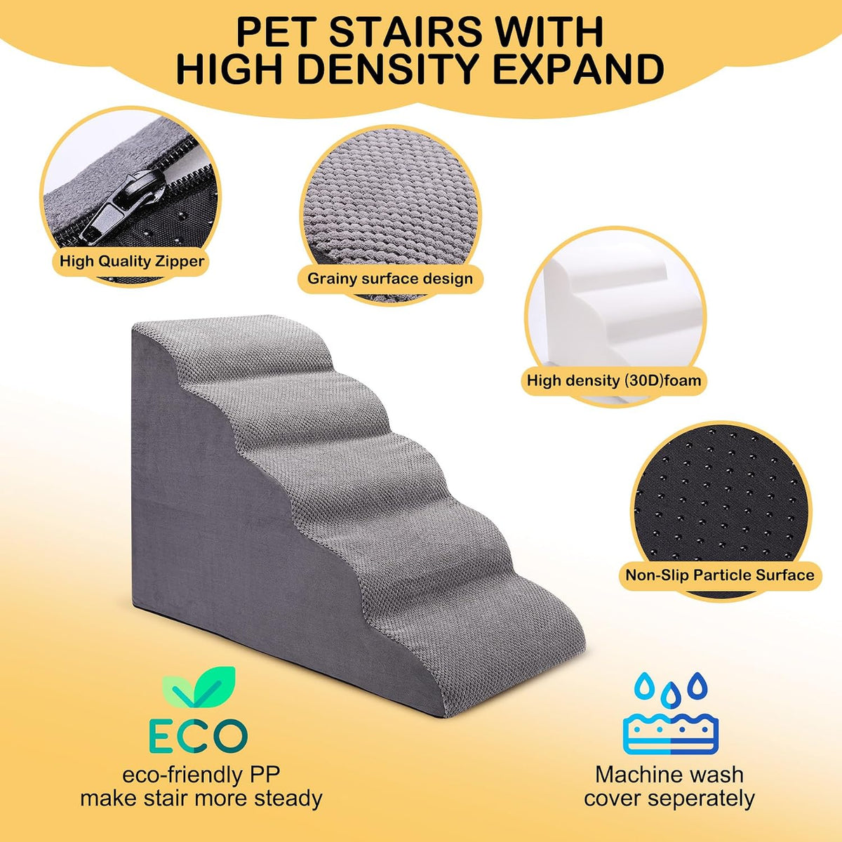 Dog Stairs for Bed, 5-Step Dog Steps for Couch and High Bed - 5 Step Light Grey - image 3