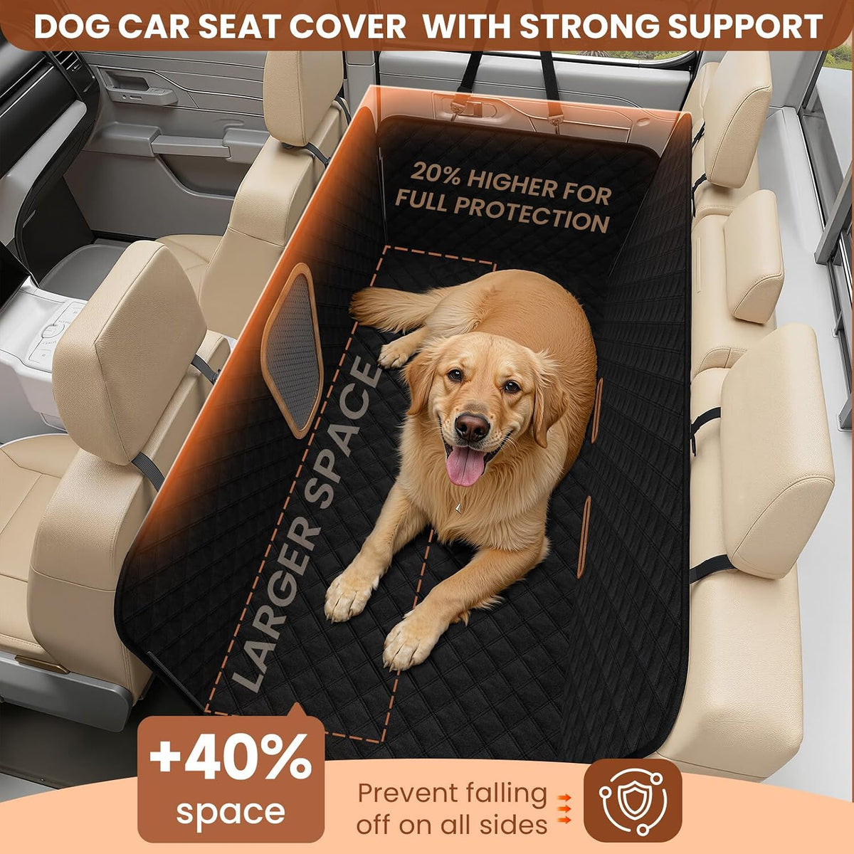 A-Pce 600D Heavy Duty Dog Car Seat Cover for Back Seat - Black / X Large - image 2