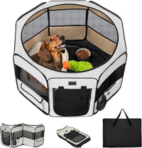 PETSFIT Portable Dog Playpen 36", Removable Waterproof Mat - Grey / Medium (36"x36"x21")