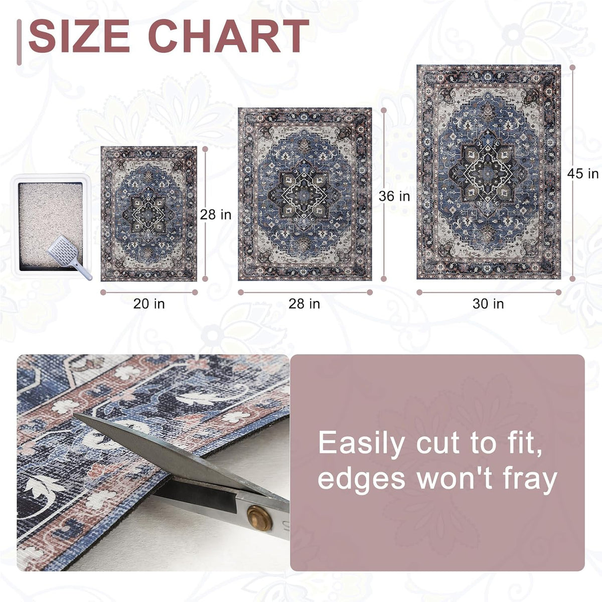 Cat Litter Mat, 20" x 28" Litter Trapping Mat, Waterproof – Daily Care for Cats - Classic Retro / 28x36 Inch (Pack of 1) - image 2