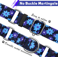 Hikiko Martingale Dog Collar Without Buckle - Navy Blue Flower / Medium - image 2