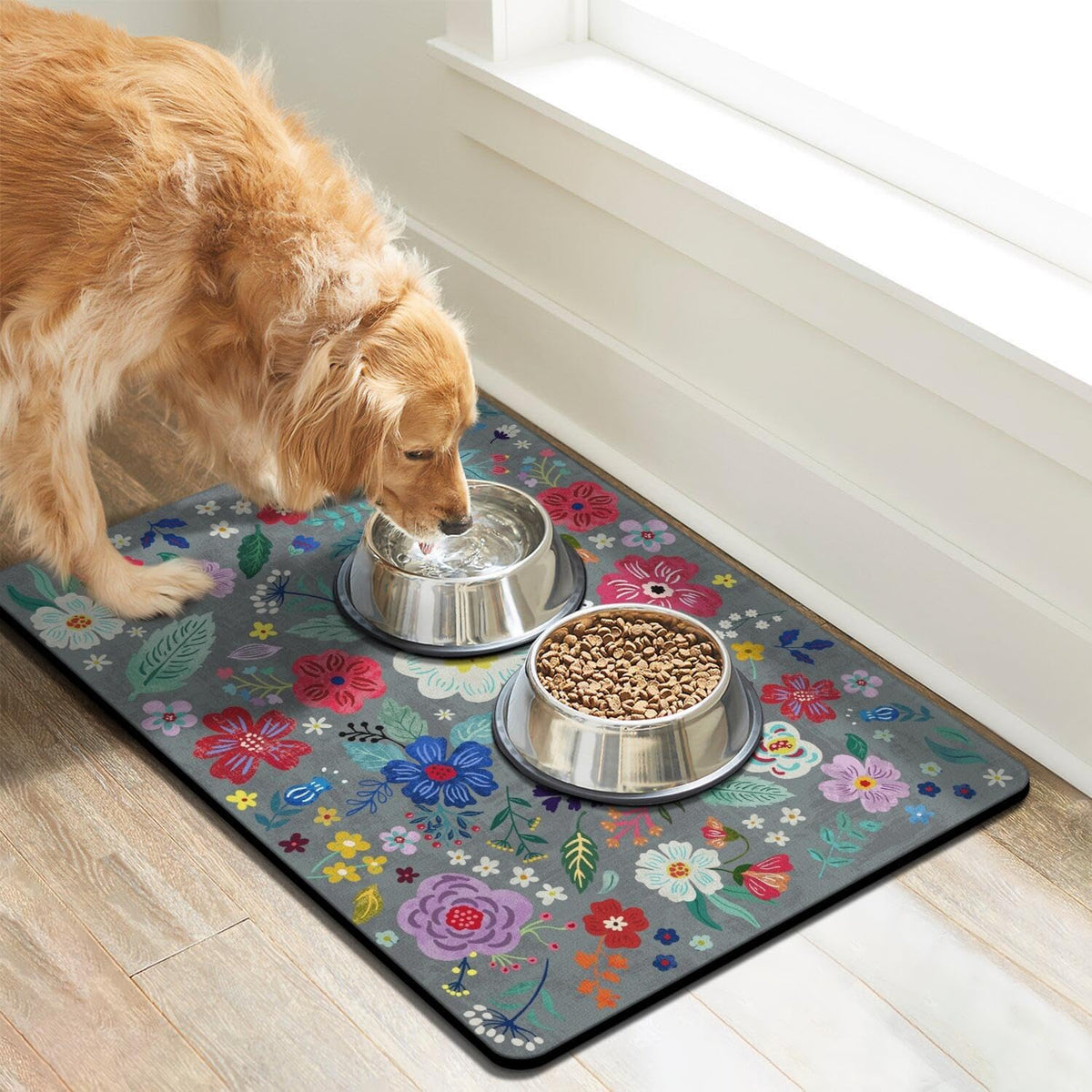 Dog Food Mats for Floors, Absorbent Dog Bowl Mat for Food and Water Dispenser, Quick Dry Cat Food - Grey / 30"L x 17"W - image 2
