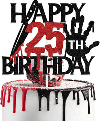 Black glitter Killer Happy 13th Birthday cake topper for a horror Halloween party - view 5