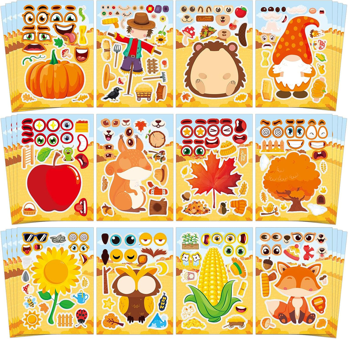 48 Fall Make-a-Face Sticker Sheets for Kids - Fall Harvest