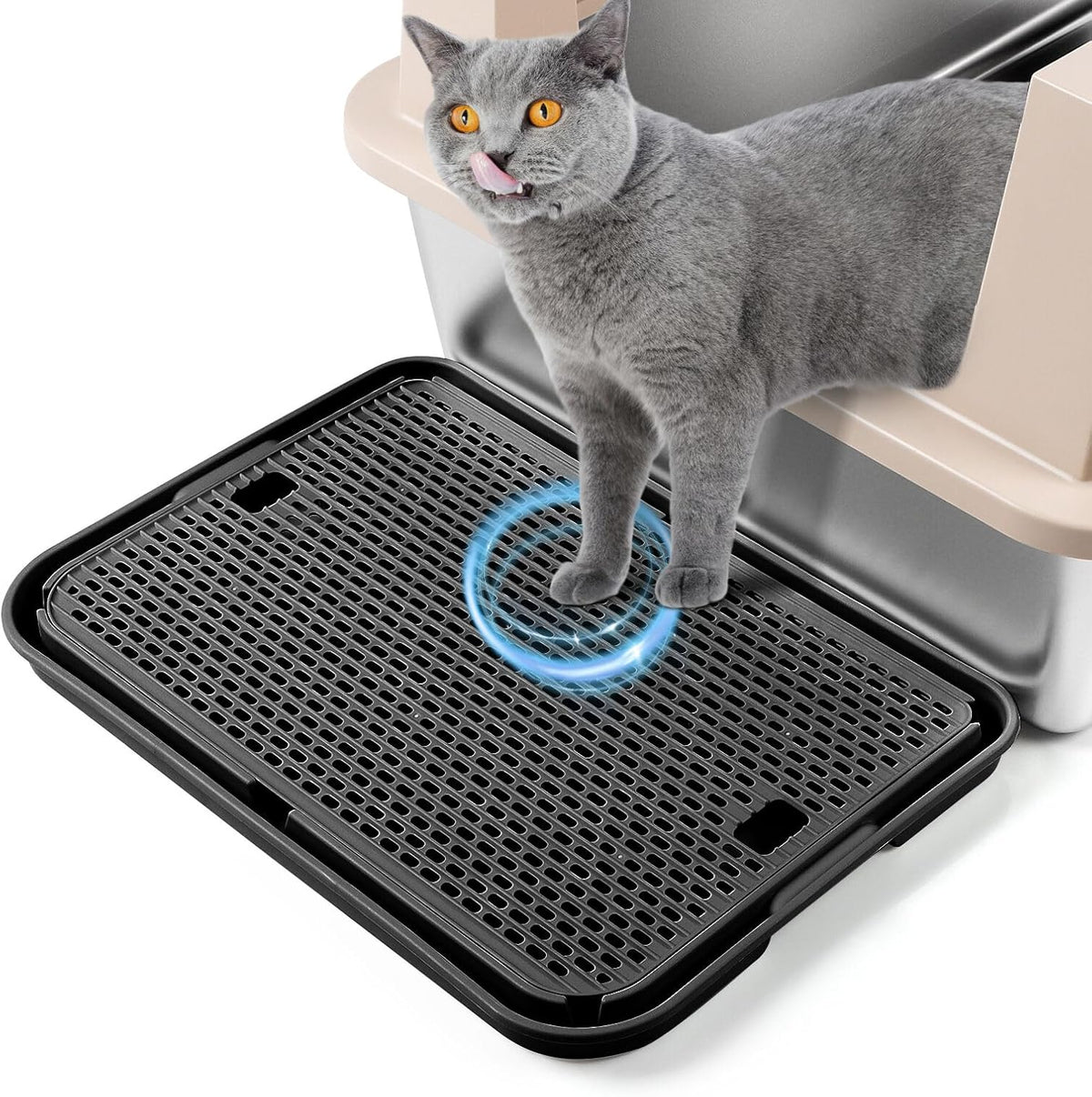 Cat Litter Box Step, Large Cat Litter Ramp with Filter Function - Black Large