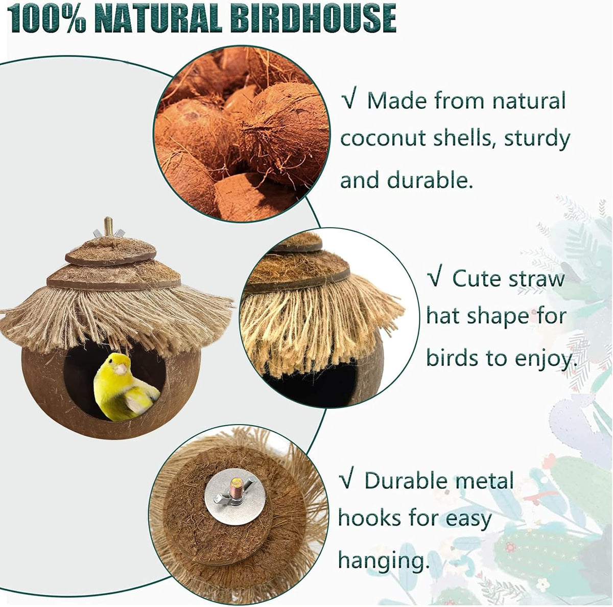 Natural Coconut Hide with Ladder Perches Hanging Bird House Toy - 1pc Gasket and Screw Connection - image 4