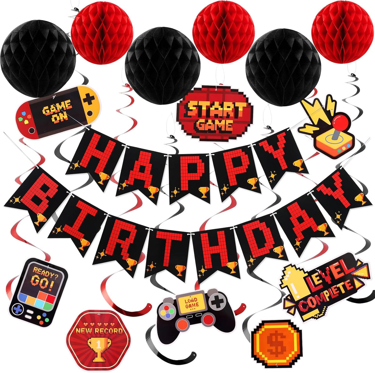 YEOCU Birthday Decorations - Redblack / videogame