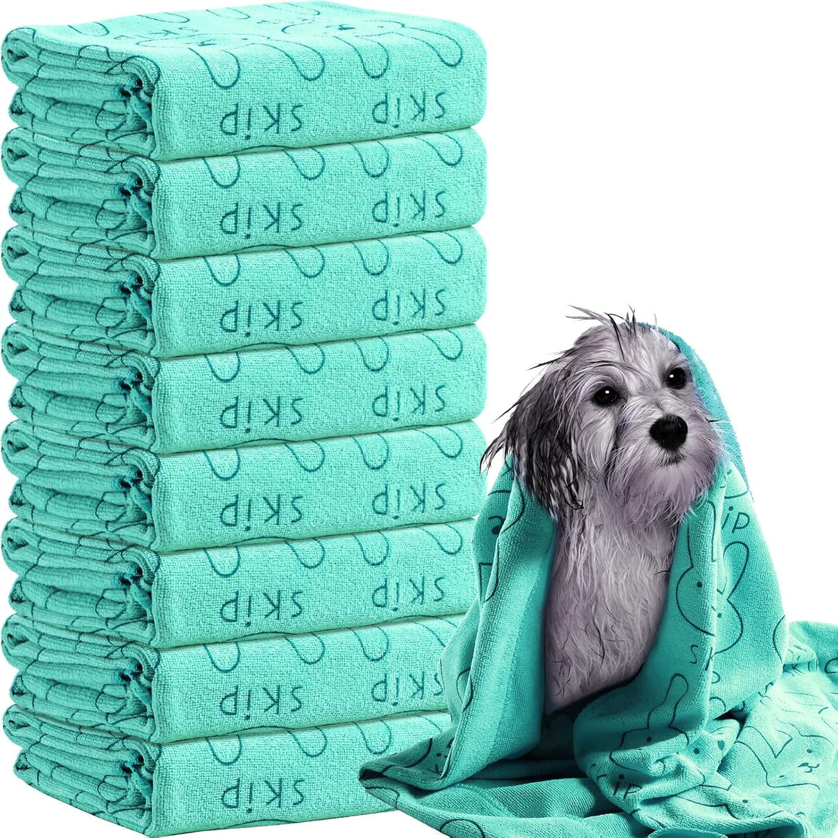 Peryiter 8 Pcs Dog Drying Towels Bulk 55'' x 28'' Pet Grooming - Cyan