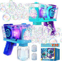 EagleStone Bubble Machine Guns 2 Packs with 2 Solutions 20 Concentrate – Fun for Kids & Family - Blue,purple