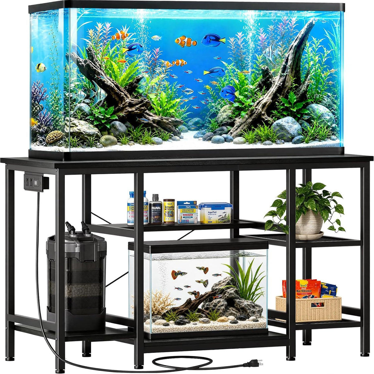 5-10 Gallon Fish Tank Stand with Storage Shelves - Black / 55-75 Gallon-3 Tier