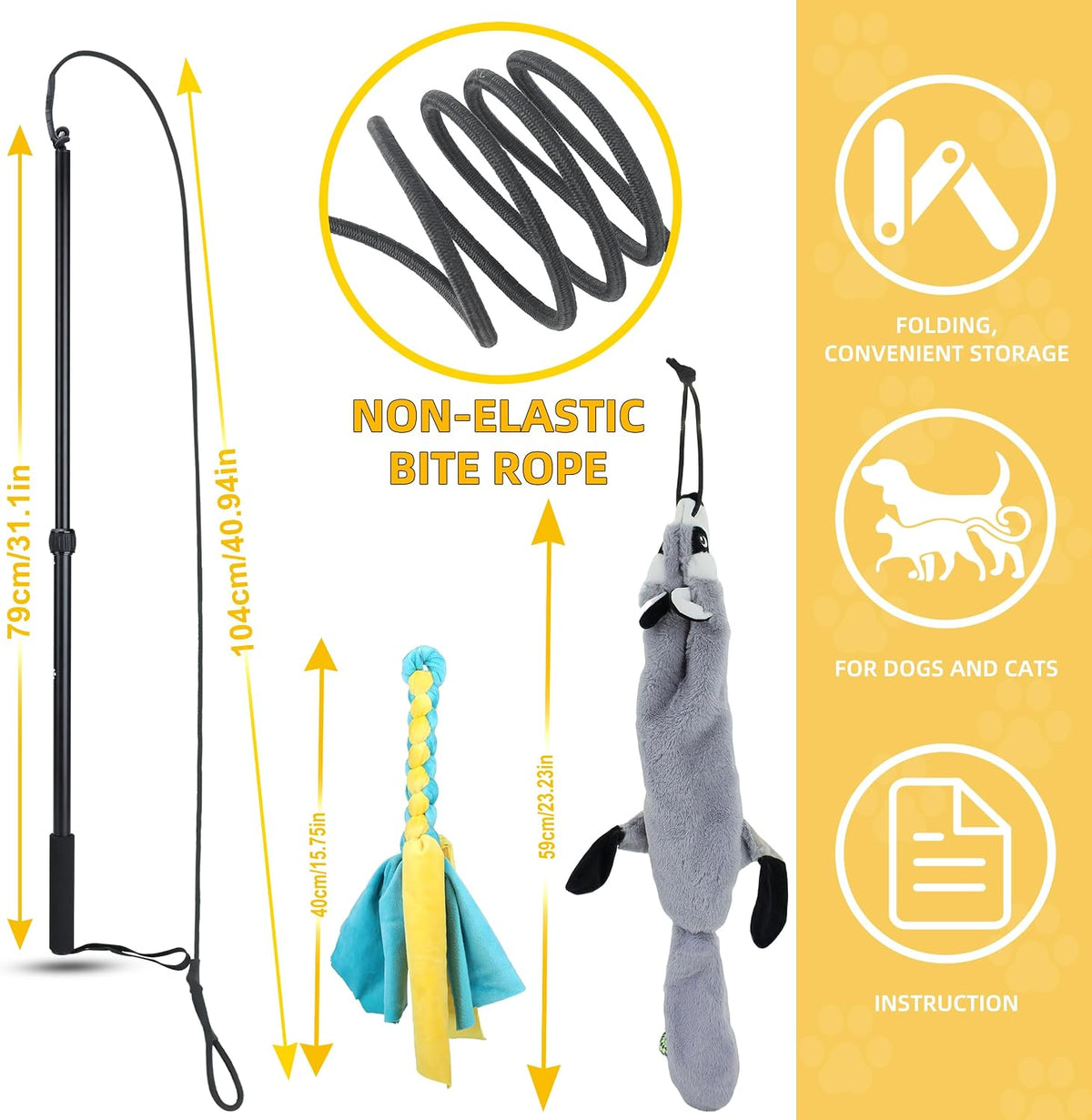 Flirt Pole Dogs, Dog Chase Toy with Squeakers Inside - Rope+Beaver - image 3