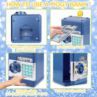 Piggy Bank for Kids Girls Boys with Password Code Lock Cash Coin Can - Dark Blue Without Sitcker - image 4