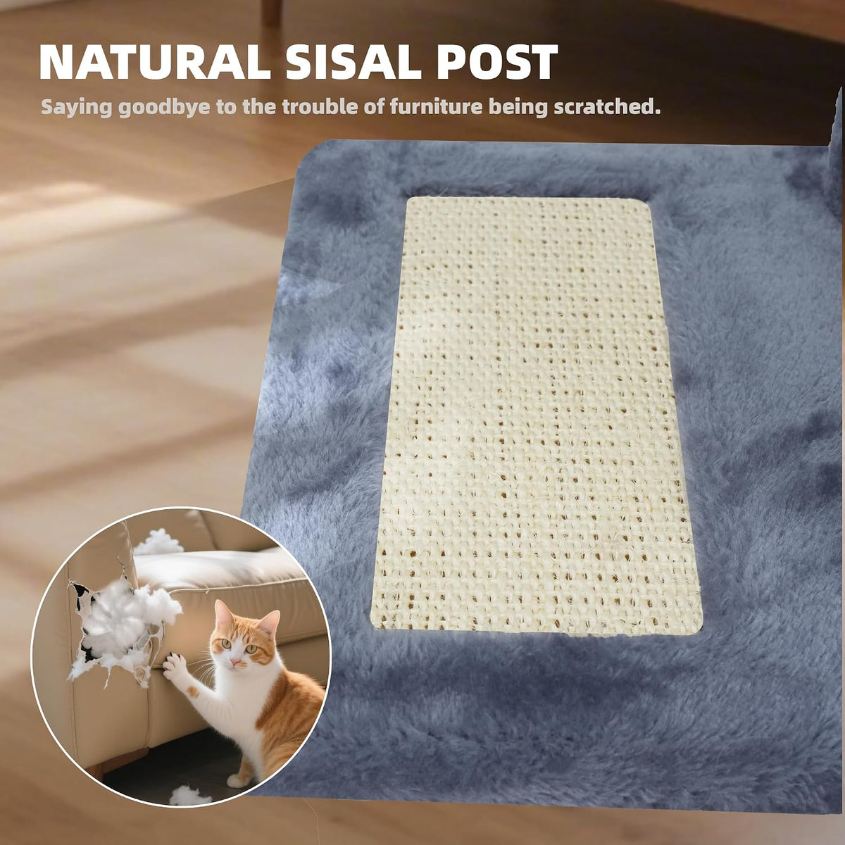 Grey cat scratching post with spinning sisal scratcher and plush base - view 4