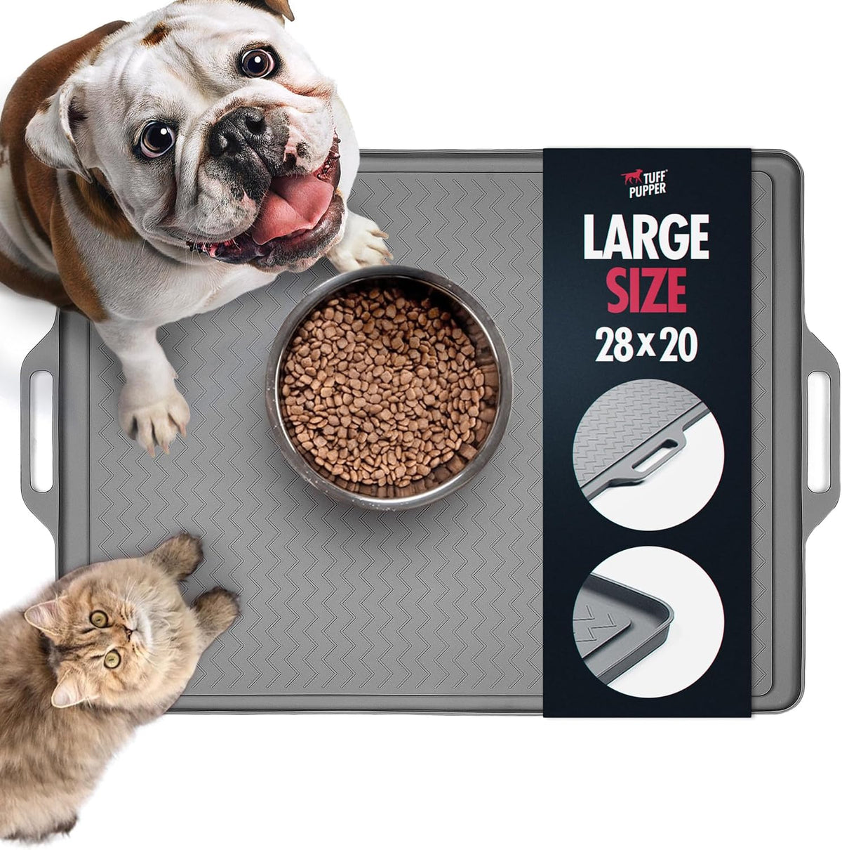 Tuff Pupper 36x24 XXL Dog Feeding Mat for Food and Water - Gray / Large - 28" x 20"