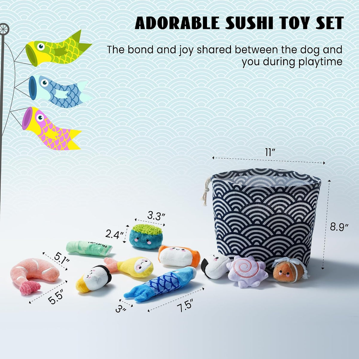 Nocciola Squeaky Bread Stuffed Dog Toys Pack - Sushi - image 4