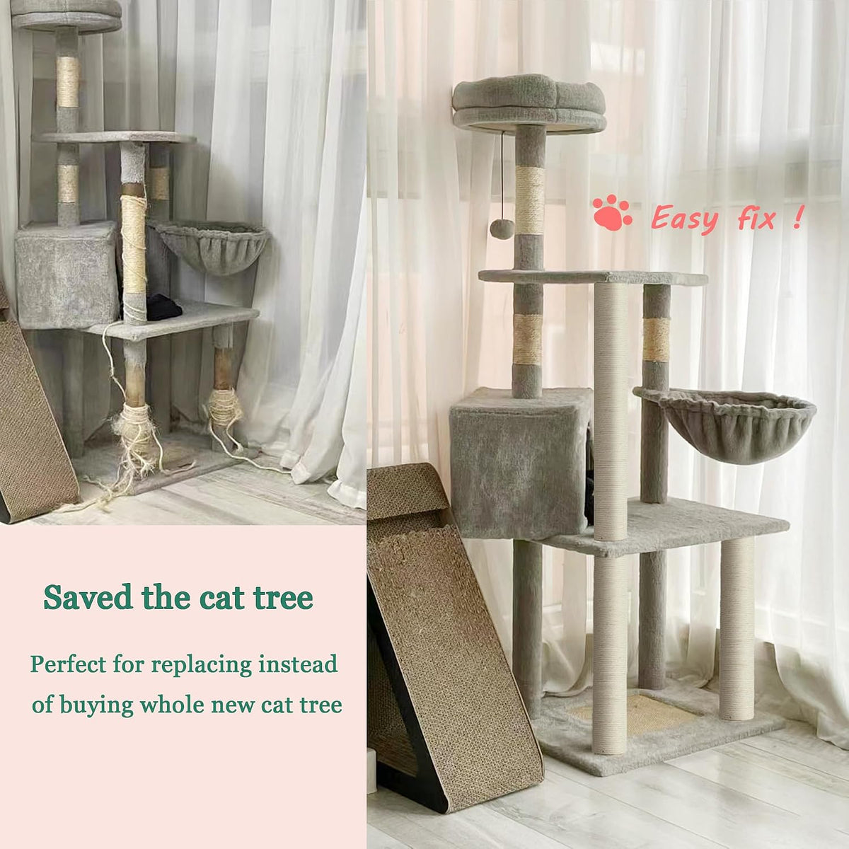 Cat Scratching Post Replacement Pole - M8*4poles / 30 cm / 11.81 in Beige - image 3