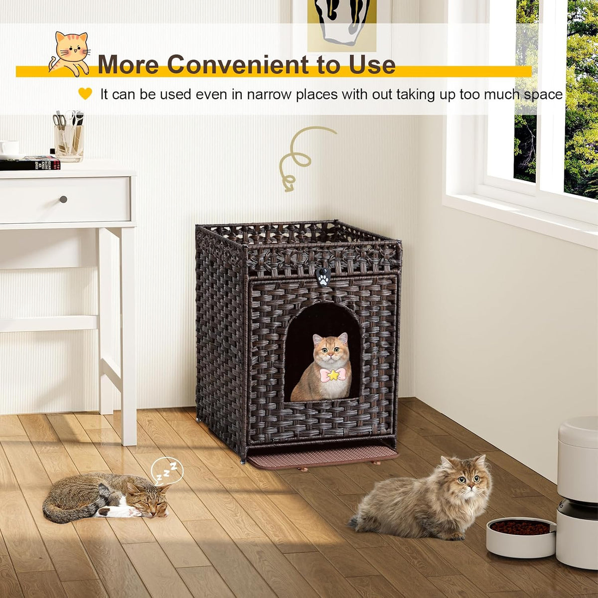Snughome Cat Litter Box Enclosure Furniture Hidden with Cat Litter Mat - Brown / 20.87"L x 16.93"W x 22.44"H - image 4